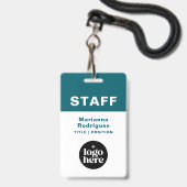 Business Logo Barcode Custom Employee Staff Tag バッジ (正面（ネックストラップ付）)