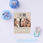 Business Logo Beige美しいサロン3写真QRコード チラシ (シングル)