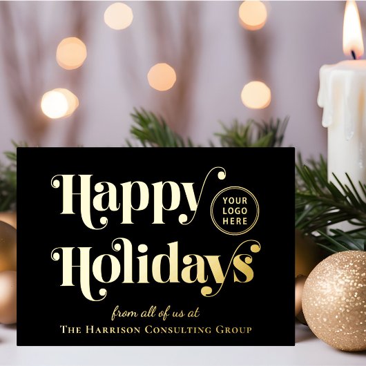 Business Logo Black Christmas Gold 箔シーズンカード