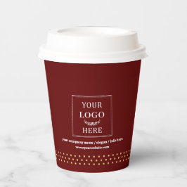 Business Logo Branded Paper Cup Burgundy Gold Dots 紙コップ