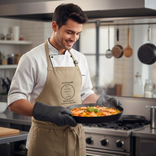 Business Logo Bright Red Employee Staff Name ロングエプロン