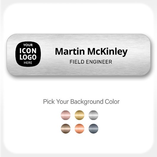 Business Logo Brushed Silver Professional ID  名札