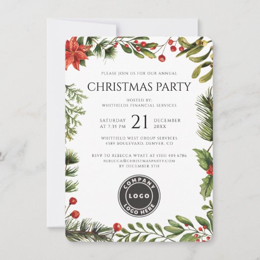 Business Logo Christmas Holiday Party 招待状 (正面)