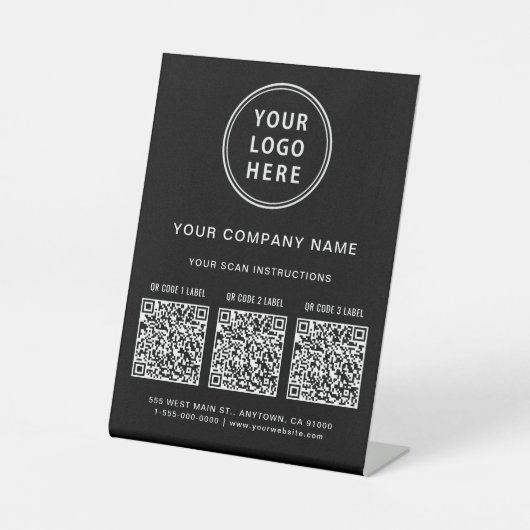 Business Logo Create 3 QR Codes Black 台座サイン (正面)