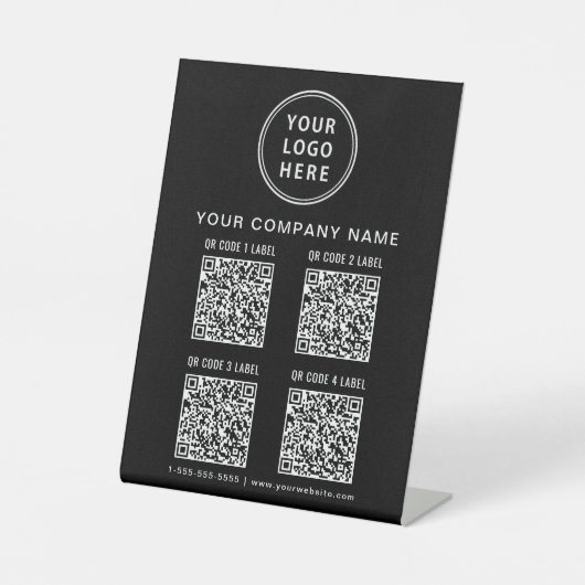 Business Logo Create Your 4 QR Codes Black 台座サイン (正面)
