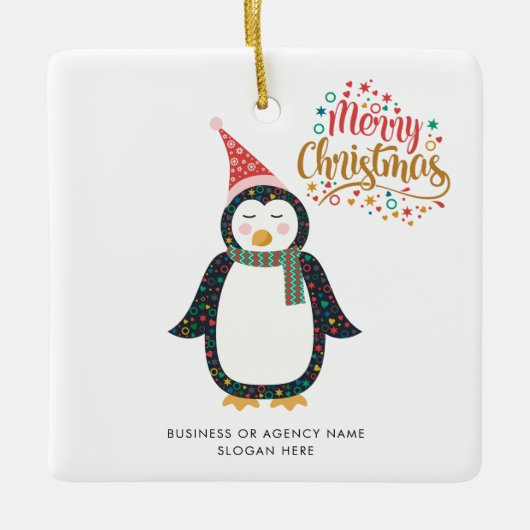 Business Logo Custom Name Christmas Holiday セラミックオーナメント (正面)