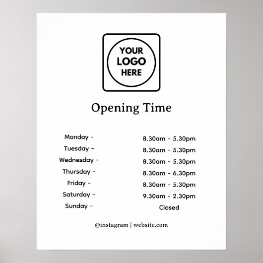 Business Logo | Custom Opening Times Display ポスター (正面)