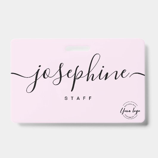 Business logo Custom script name pink staff バッジ (正面)