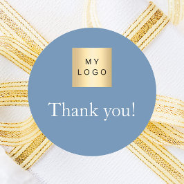 Business logo dusty blue thank you ラウンドシール