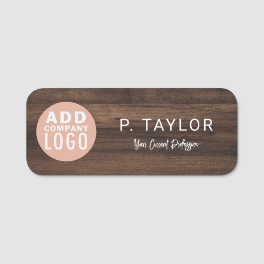 Business Logo Employee Wood-Look Custom 名札 (正面)