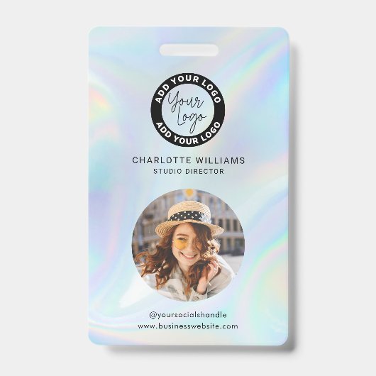 Business Logo Employees Holographic Photo ID バッジ (正面)