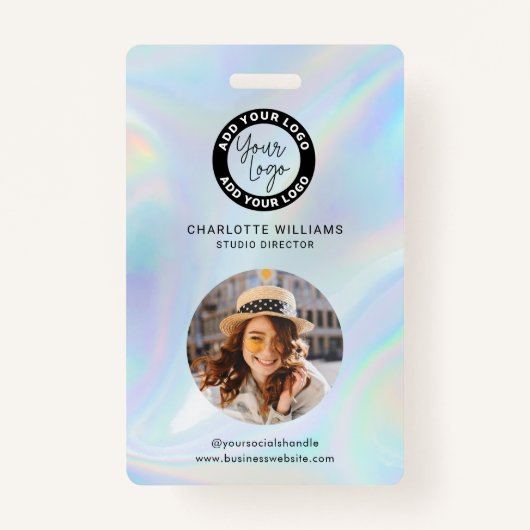 Business Logo Employees Holographic Photo ID バッジ (正面)