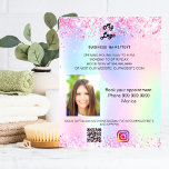 Business logo holographic photo qr code instagram チラシ<br><div class="desc">Personalize and add your business logo,  name,  address,  your text,  photo,  your own QR code to your instagram account. Blush pink,  purple,  rose gold,  mint green,  holographc bacground decorated with faux glitter sparkles.</div>