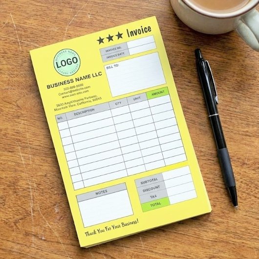 Business Logo Invoice Receipts | Custom Yellow Pad ポストイット