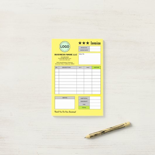 Business Logo Invoice Receipts | Custom Yellow Pad ポストイット (デスク上)