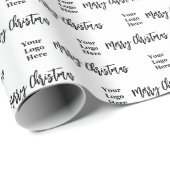 Business Logo Merry Christmas Script Black & White ラッピングペーパー (ロールコーナー)
