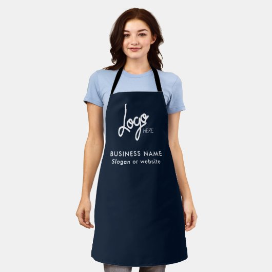 Business Logo | Name Modern Navy Blue Apron エプロン (着用した状態)