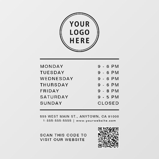 Business Logo Open Hours Create Your QR Code ウィンドウサイン (シート)
