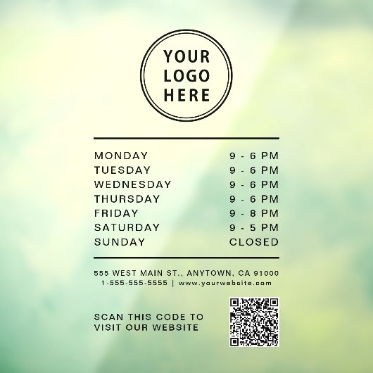 Business Logo Open Hours Create Your QR Code ウィンドウサイン (シート3)