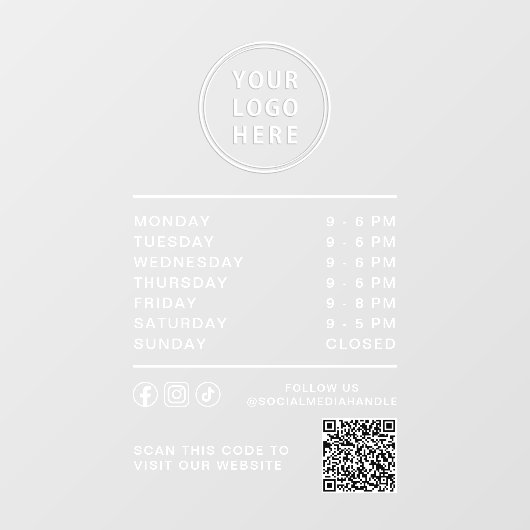 Business Logo Open Hours Social Media QR Code ウィンドウサイン (シート)
