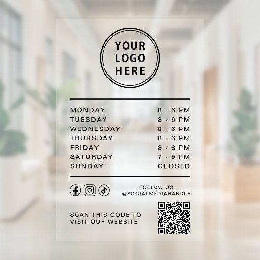 Business Logo Open Hours Social Media QR Code ウィンドウサイン