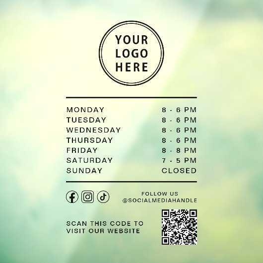 Business Logo Open Hours Social Media QR Code ウィンドウサイン (シート3)