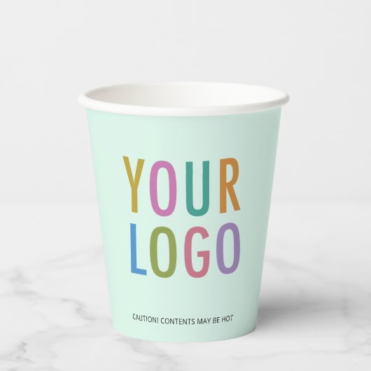 Business Logo Paper Cups Custom Mint Green 8 oz 紙コップ (正面)