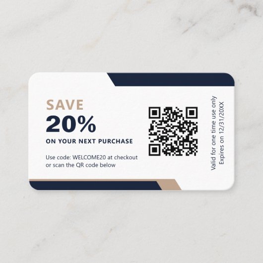 Business Logo Promotional Modern Navy Blue & Gold 割引カード (正面)