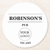 Business Logo Pubバー名設立年 ラウンドペーパーコースター (正面)