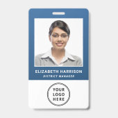 Business Logo QR Code Barcode Blue Photo ID バッジ (正面)