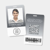 Business Logo QR Code Barcode Gray Photo ID バッジ (正面＆裏面)