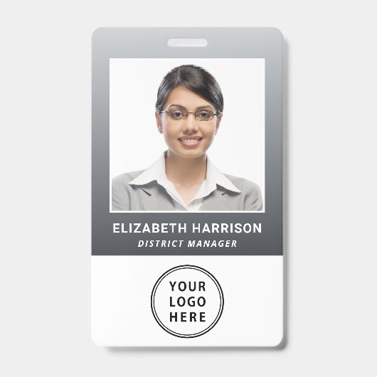 Business Logo QR Code Barcode Gray Photo ID バッジ (正面)