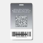 Business Logo QR Code Barcode Gray Photo ID バッジ (裏面)