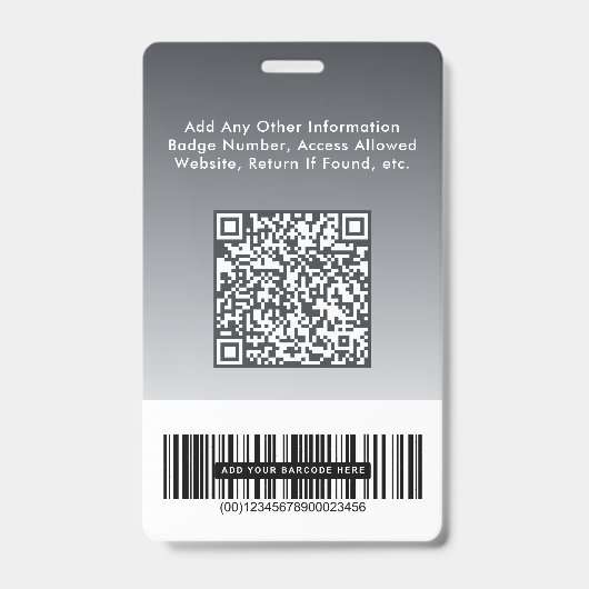Business Logo QR Code Barcode Gray Photo ID バッジ (裏面)