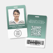 Business Logo QR Code Barcode Green Photo ID バッジ (正面＆裏面)