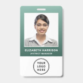 Business Logo QR Code Barcode Green Photo ID バッジ (正面)