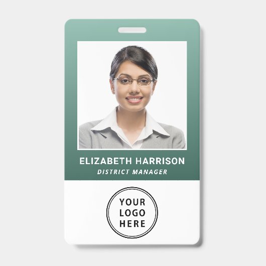 Business Logo QR Code Barcode Green Photo ID バッジ (正面)