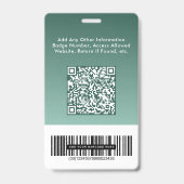 Business Logo QR Code Barcode Green Photo ID バッジ (裏面)