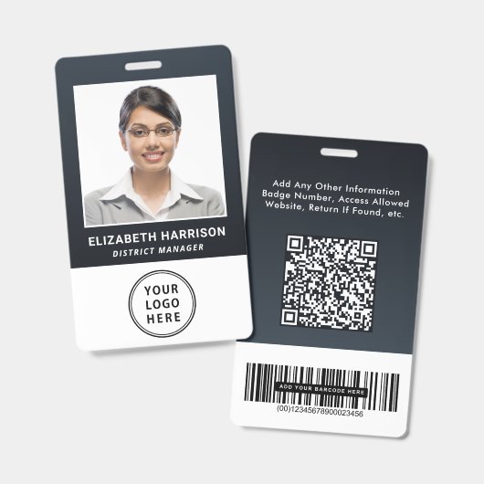 Business Logo QR Code Barcode Photo ID バッジ (正面＆裏面)