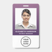 Business Logo QR Code Barcode Purple Photo ID バッジ (正面)