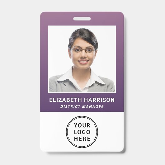 Business Logo QR Code Barcode Purple Photo ID バッジ (正面)