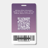 Business Logo QR Code Barcode Purple Photo ID バッジ (裏面)