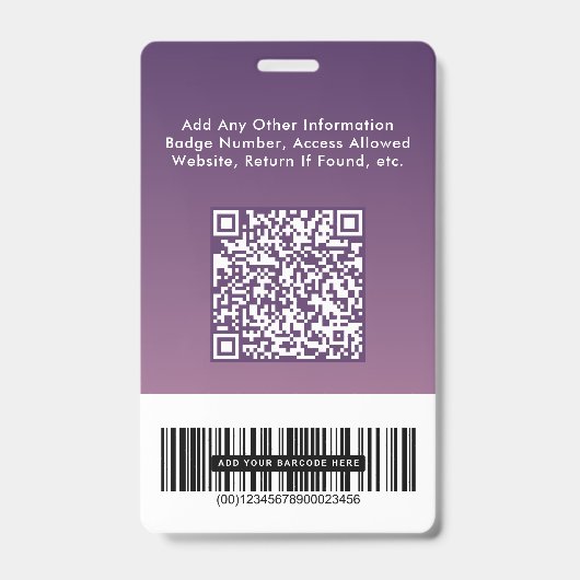 Business Logo QR Code Barcode Purple Photo ID バッジ (裏面)