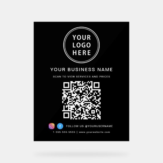 Business Logo QR Code Black アクリルサイン (正面)