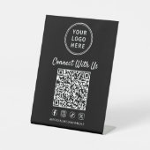Business Logo QR Code Black Tabletop 台座サイン (正面)