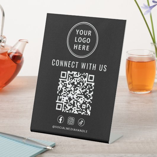 Business Logo QR Code Black Tabletop 台座サイン (インサイチュ)