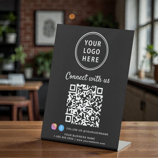 Business Logo QR Code Connect With Us Tabletop 台座サイン