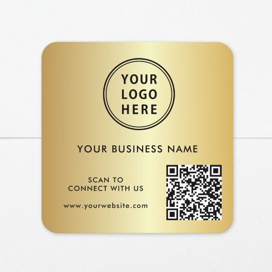 Business Logo QR Code Gold スクエアシール
