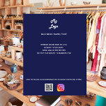 Business logo qr code instagram custom text blue チラシ<br><div class="desc">Navy blue background,  white text. Personalize and add your business logo,  name,  address,  your text,  your own QR code to your instagram account.</div>