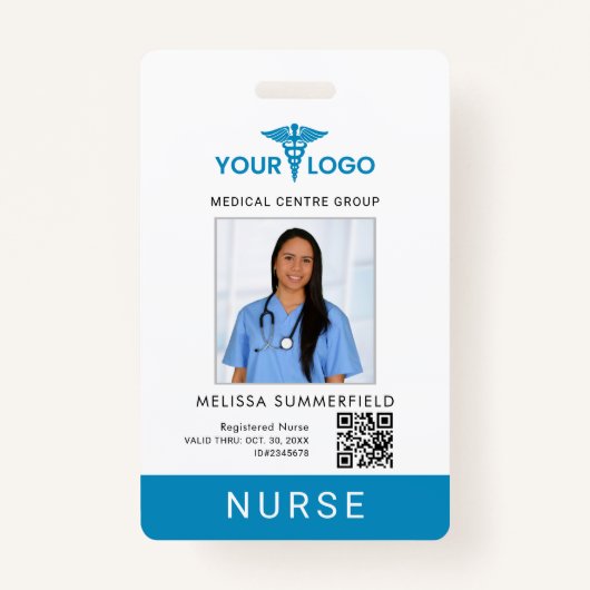 Business Logo QR Code Nurse Employee Photo ID バッジ (正面)